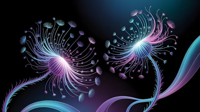 Abstract fractal burst pattern with swirling light and energy design concept for a psychedelic science backdrop