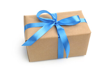 One gift box with ribbon isolated on white