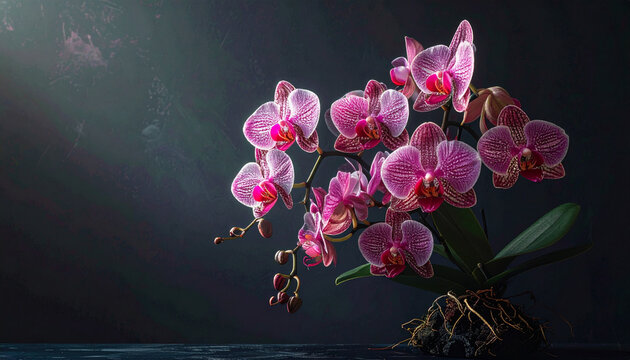 Dramatic Dark Orchid Tree with Negative Space Ai Generated