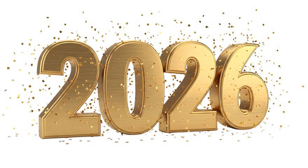 Golden 2026 year celebration with shimmering confetti design