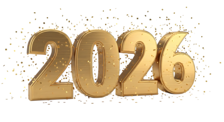 Golden 2026 year celebration with shimmering confetti design