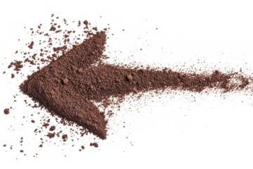 A creative composition of cocoa powder arranged in the shape of an arrow pointing left. symbolizing direction. with a clean white background ideal for culinary or design use