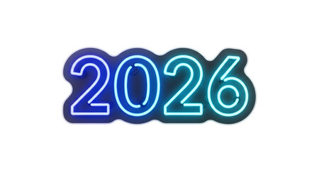 Glowing 2026 neon sign with vibrant blue and cyan light effect