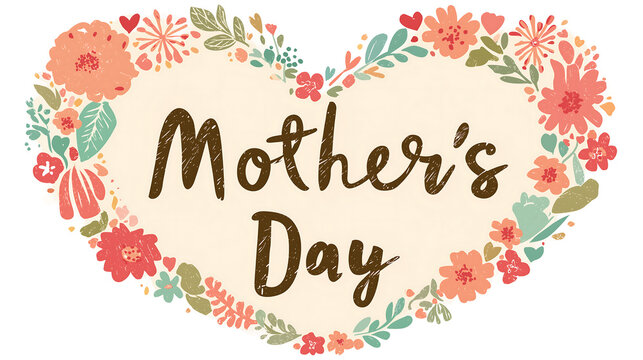 Mother's day floral heart frame greeting card vector graphic design