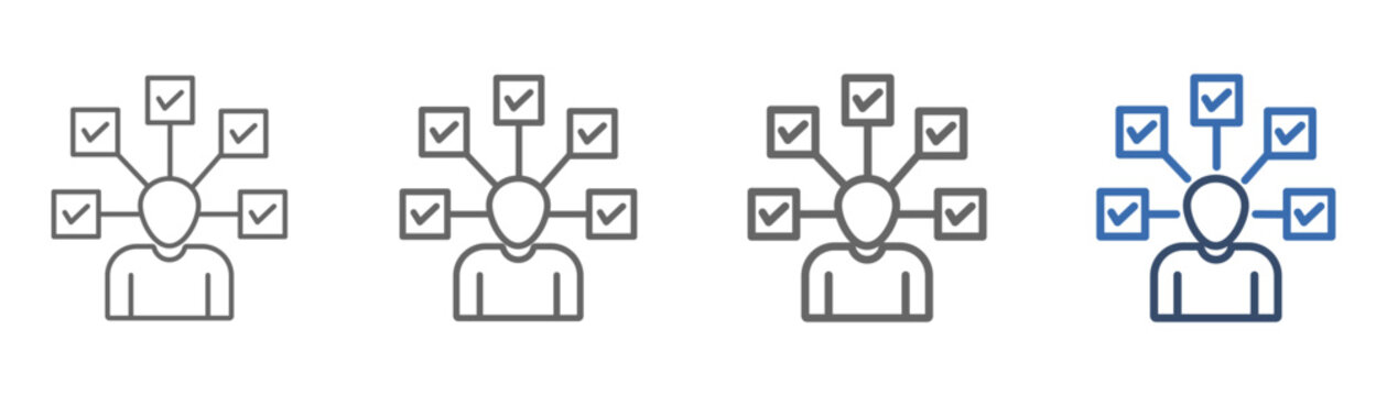 
outline icon sheet multitasking with five checkmarks and a person design