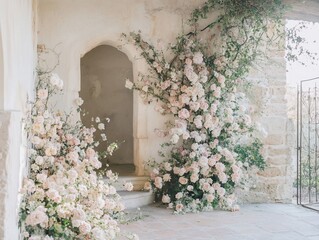 Elegant floral arrangement adorning an arched doorway for a special event