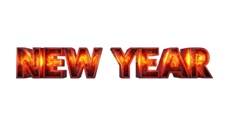 Fiery 'new year' text with glowing embers, sparkling 3d design