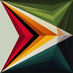 Obraz premium Colorful geometric arrow abstract background, modern diagonal stripes, textured vector pattern in green red yellow teal tones