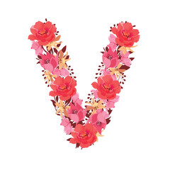 Vector floral letter, capital character V.