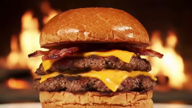 Double cheeseburger with bacon and fire. (1)