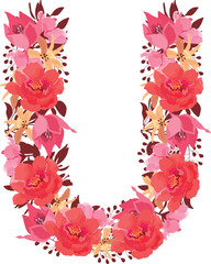 Vector floral letter, capital character U