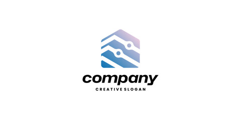 Modern Gradient Digital Technology Modern Home Logo Template Illustration Vector Design