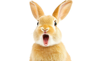 Fototapeta premium A surprised rabbit with wide-open mouth and bright eyes. set against a plain white background. capturing the essence of curiosity and playfulness. ideal for animal-themed projects