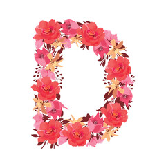 Vector floral letter, capital character D