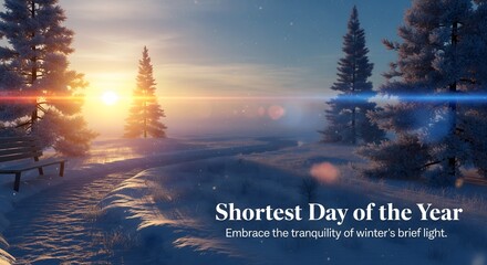 Winter solstice sunrise over snowy forest landscape