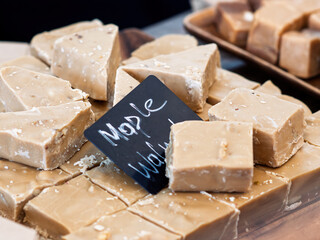 Delicious Maple Walnut Fudge on Display at Market