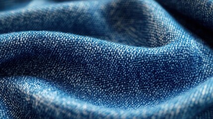 close-up of blue denim fabric with soft folds and detailed woven texture conveying cozy tactile warmth
