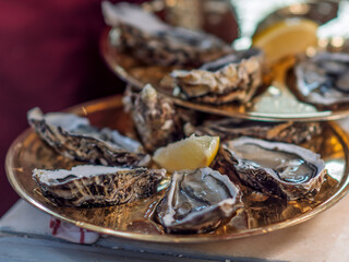 Dine on Freshly Shucked Oysters with Lemon Garnish