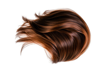 A flowing cascade of rich. chestnut brown hair captured in mid-motion against a clean white background. ideal for beauty and hair product advertisements