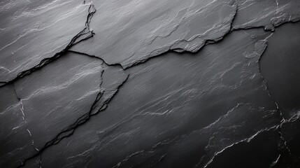 Moody cracked dark slate rock surface with layered fractures and subtle striations