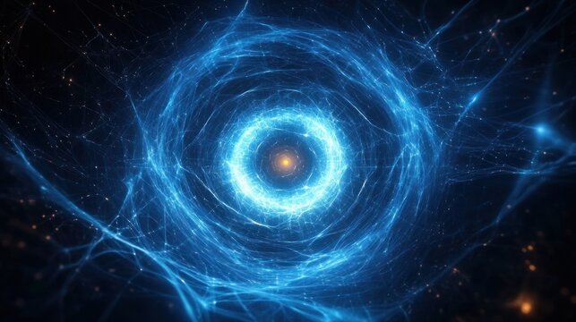 glowing blue energy vortex with electric filaments surrounding a warm orange core, evoking mystery and futuristic awe - Powered by Adobe