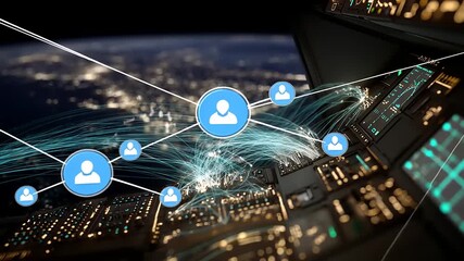 Futuristic cockpit view showcasing connectivity with digital avatars and Earth in the background - Powered by Adobe