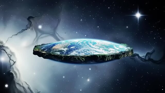 Flat Earth floating in space with fantasy.