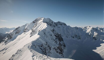 Snow-covered mountain ridge in winter - ultra realistic photo