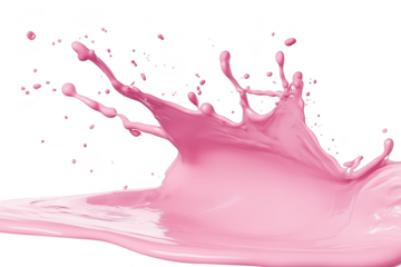 A splash of pink liquid creating dynamic droplets against a clean white background. fluid motion and color contrast. ideal for design or artistic projects