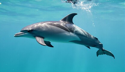 Dolphins swimming in clear water - ultra realistic photo