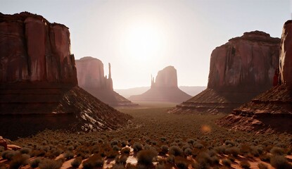 Red rock canyon in summer sun - ultra realistic photo