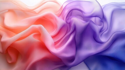 Obraz premium Dreamy flowing silk fabric with soft pink, coral and purple hues forming elegant billowing folds and gentle curves