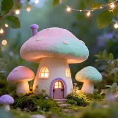 Cozy Fairy Mushroom House Glowing in the Woodland