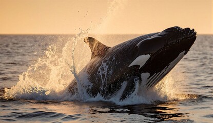 Obraz premium Whale surfacing with splash - ultra realistic photo