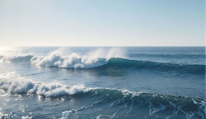 Deep blue waves under spring sunlight - ultra realistic photo