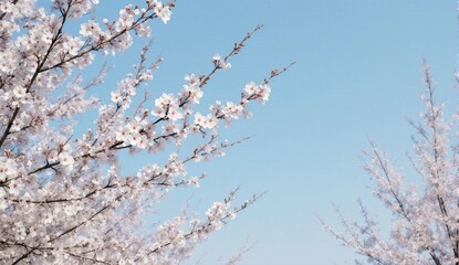 Early-bloom cherry blossoms against blue sky - ultra realistic photo