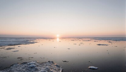 Winter sunrise over icy ocean - ultra realistic photo