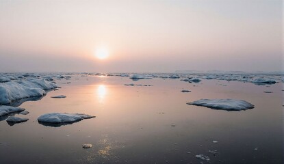 Winter sunrise over icy ocean - ultra realistic photo