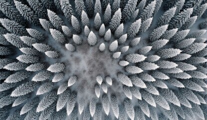 Aerial view of snowy pine forest - ultra realistic photo