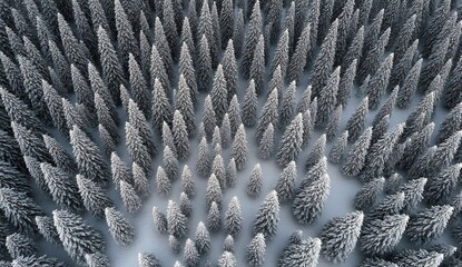 Aerial view of snowy pine forest - ultra realistic photo