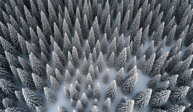 Aerial view of snowy pine forest - ultra realistic photo - Powered by Adobe