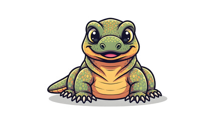 Obraz premium Cute Cartoon Lizard Character Standing Playfully With Big Eyes And Friendly Smile In White Background