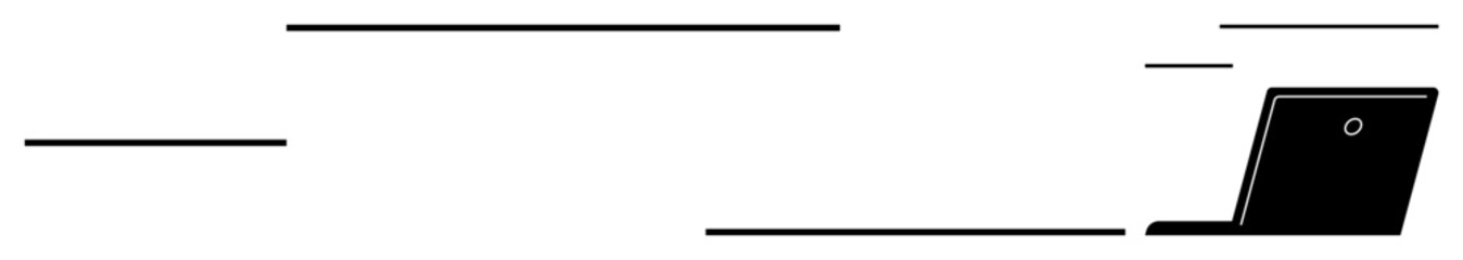 Black laptop silhouette with sleek horizontal lines conveying movement, speed, technology, communication, and efficiency. Ideal for business, innovation, productivity, digital transformation remote