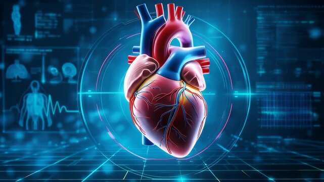 human heart anatomy in a blue background