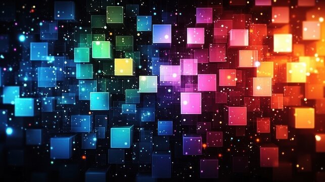 vibrant glowing 3d cubes and sparkling particles across a neon gradient background conveying energetic futuristic depth
