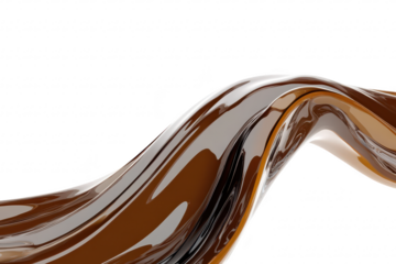 A smooth. flowing wave of rich chocolate syrup glistens under soft lighting. creating an enticing visual perfect for dessert recipes and culinary presentations