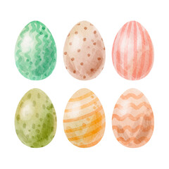 Watercolor Easter Eggs in Pastel Colors with Decorative Patterns