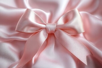 pale pink satin ribbon tied into a soft bow resting on smooth matching silk fabric, elegant delicate and romantic mood