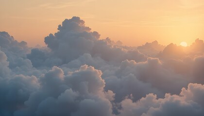Gentle pastel cloudscape with warm glowing horizon
