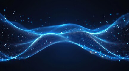 glowing blue digital waves with shimmering particles and flowing light lines conveying calm futuristic motion